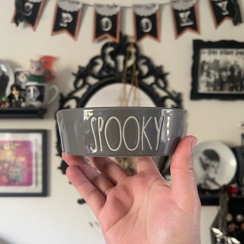 New Rae Dunn Gray Spooky Halloween Cat Pet Bowl